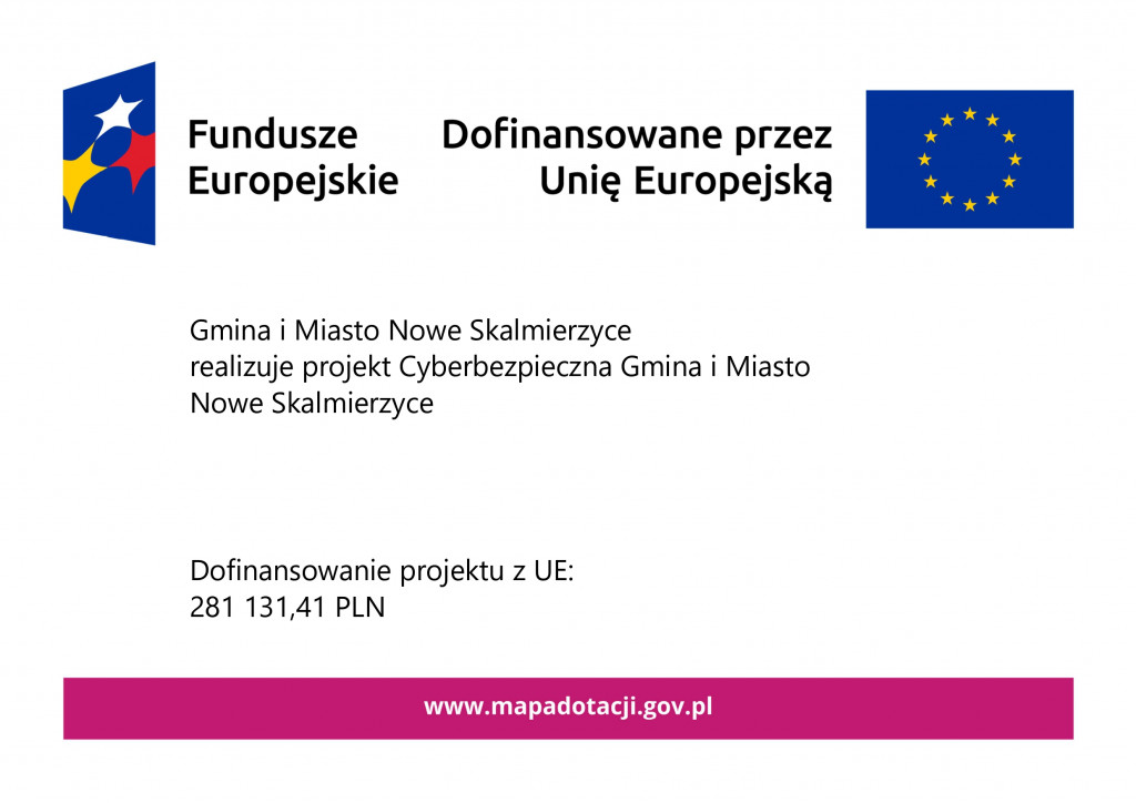 logo funduszy europejskich i informacja o realizacji projektu Cyberbezpieczny samorząd